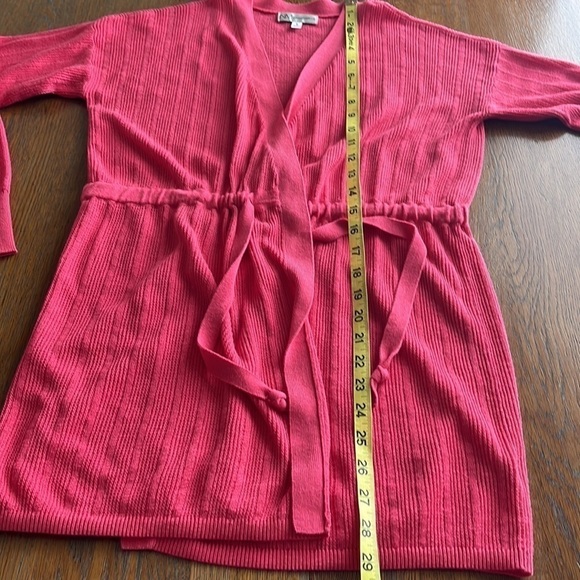 Neiman Marcus open cardigan with tie at waist long sleeves coral color size S - Picture 8 of 13